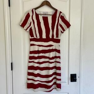 J. Peterman Silk Dress Burgundy Stripe Size 2